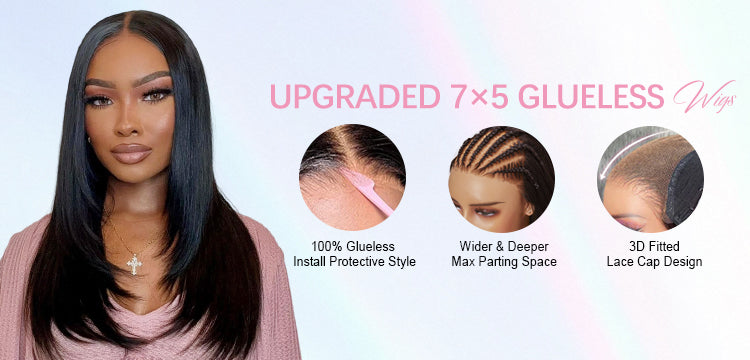 GEETA HAIR Upgraded 7×5 Guleless Wig Pre Everything Easy to Wear.