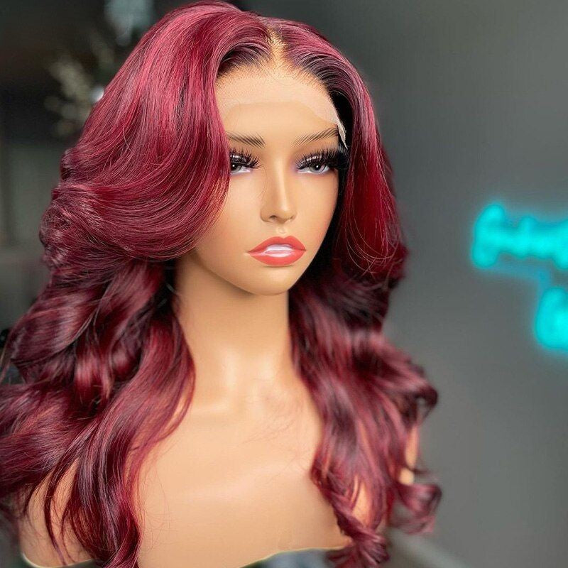 Glueless Wigs 99J Burgundy Body Wave Lace Front Wig  Colored Pre Plucked Nature Hairline Human Hair Wigs-GeetaHair