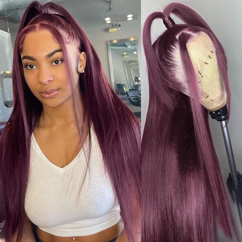 99J Burgundy Color Straight Hair 13x4 HD Lace Front Wigs/4x4 HD Lace Closure Wig Pre Plucked Hairline Real Human Hair Wigs-Geeta Hair