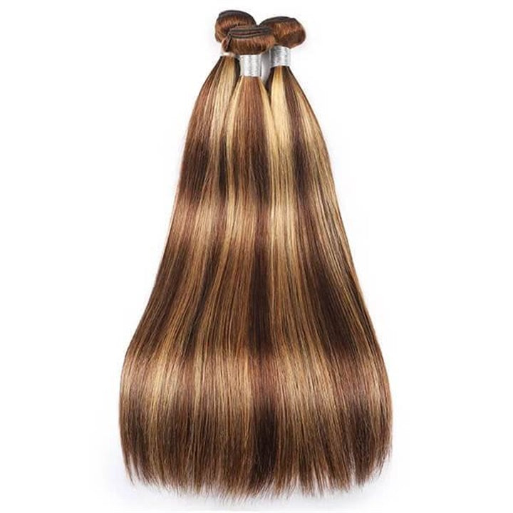 GeetaHair Highlight P4/27 Straight/Body Wave Human Hair 3 Bundles With 4x4 Lace Closure 100% Human Hair Extension Weaves