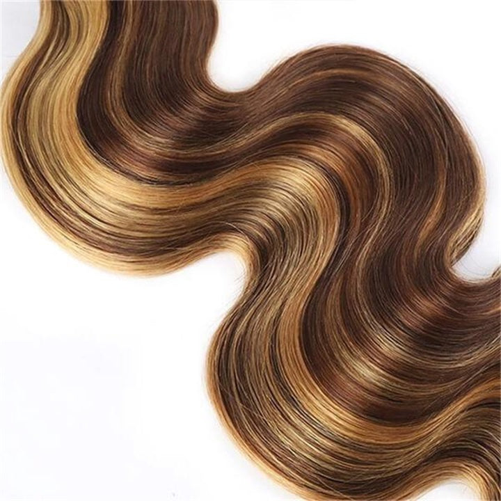 GeetaHair Highlight P4/27 Straight/Body Wave Human Hair 3 Bundles With 4x4 Lace Closure 100% Human Hair Extension Weaves