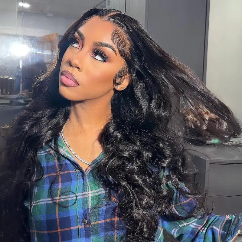 Loose Body Wave Human Hair Wigs 13x4 Ocean Wave Lace Front Wigs with Curtain Bangs Pre Plucked 180% Density-Geeta Hair