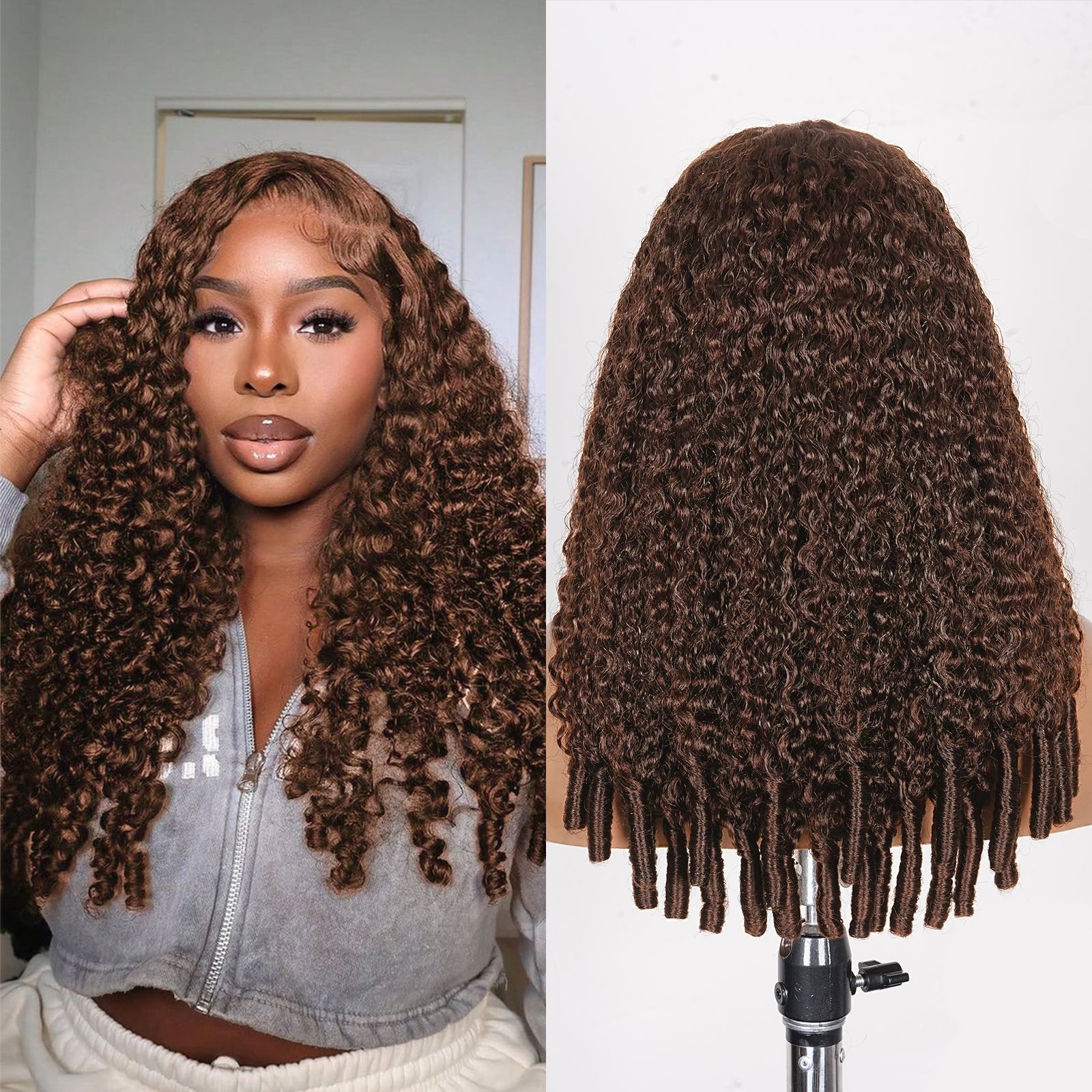 Chocolate Brown Burmese Curly 13x4 Lace Front Wig 100% Human Hair