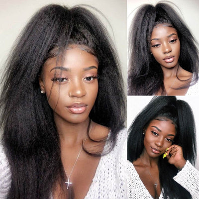 Buy 1 Get 1 Free:13x4 Kinky Straight Hair HD Transparent Lace Front Wig - Flash Sale