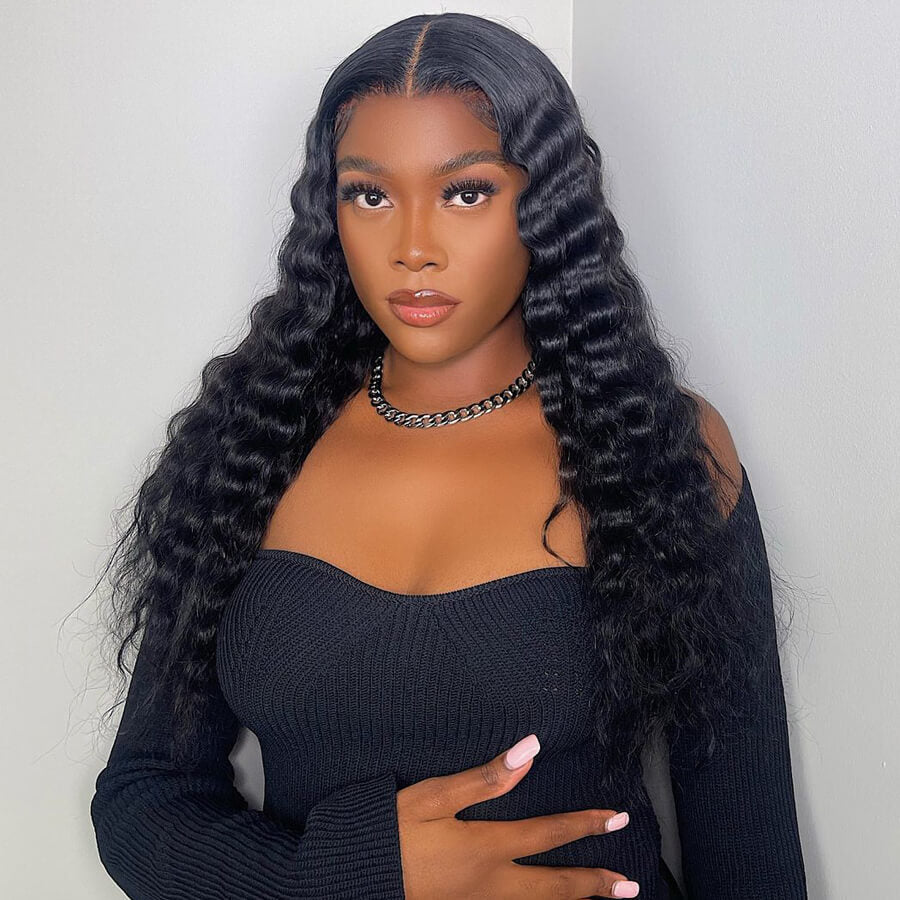 Loose Deep Wave Middle Part Lace Front Wig Natural Crimps Curls T Part Wig With Baby Hair-Geeta Hair