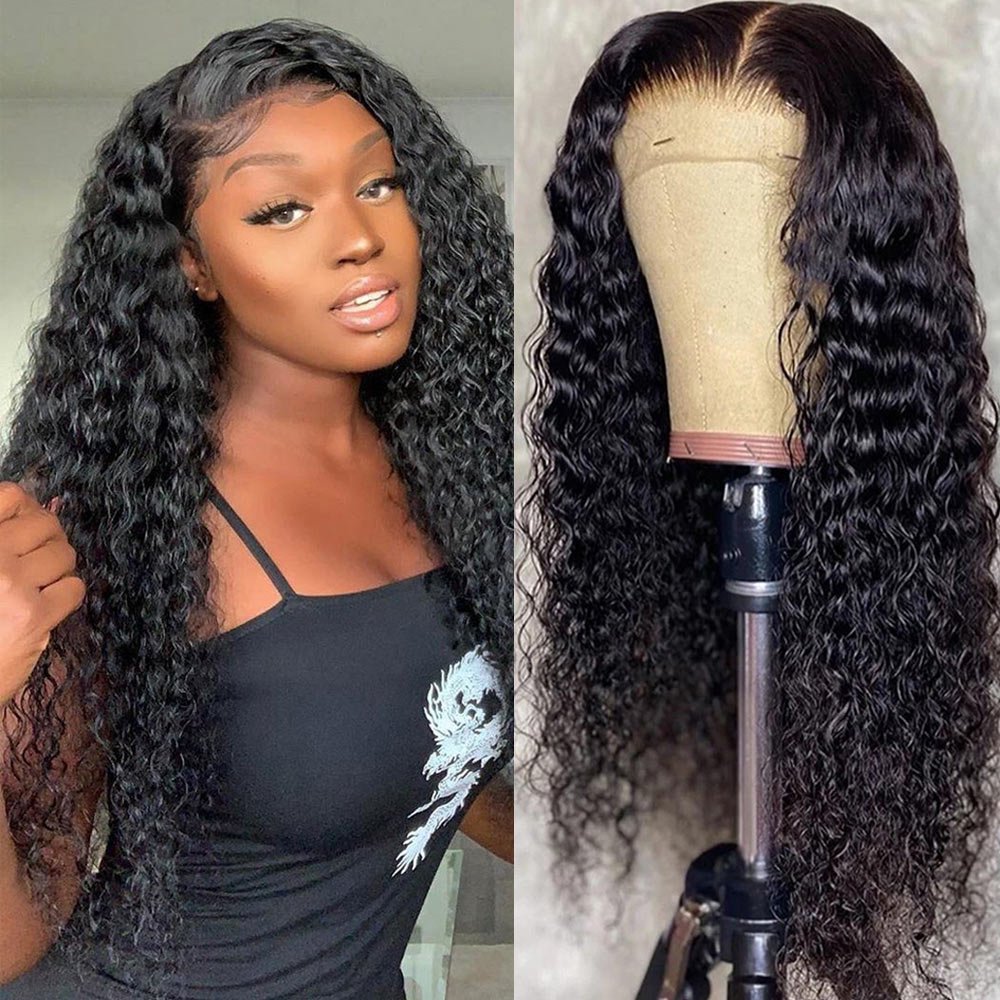 Brazilian Water Wave Wig 4x4 Lace Closure Wig Black Human  display picture 2