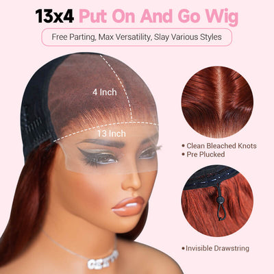 Geeta Reddish Brown Color 3D Body Wave 13x4 Lace Front Wig Put on and Go Invisi Drawstring Wig