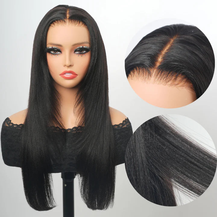 13x4 HD Straight Layered Wig Pre Plucked Natural Hairline Human Hair Wigs Yaki Straight with Layers Lace Front Wig