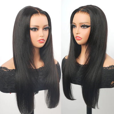 13x4 HD Straight Layered Wig Pre Plucked Natural Hairline Human Hair Wigs Yaki Straight with Layers Lace Front Wig