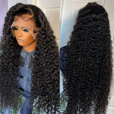 199 $ = 30 pouces Cheveux bouclés noirs 13x4 HD Lace Front Wig 100% cheveux humains vierges Perruques pré-épilées Aucun code nécessaire 