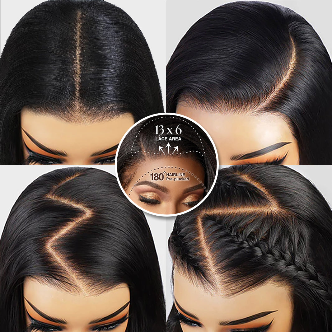 300 % Dichte, 3D-Body-Wave, 13 x 6 Zoll, Lace-Frontal-Perücke, vorgezupft, vorgebleicht, vorgeschnitten, kleberlose Perücke, kein Code erforderlich 