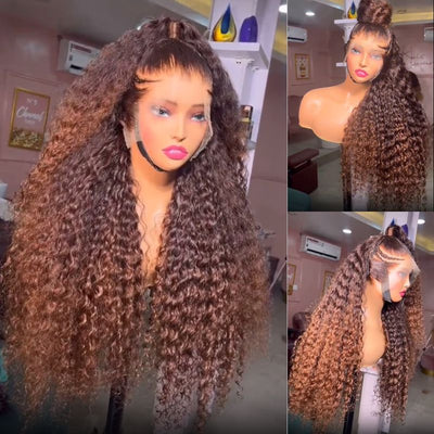 Dark Chocolate Brown Color Wig Curly 13x4 Transparent Lace Frontal Wig Pre Plucked - Geeta Hair