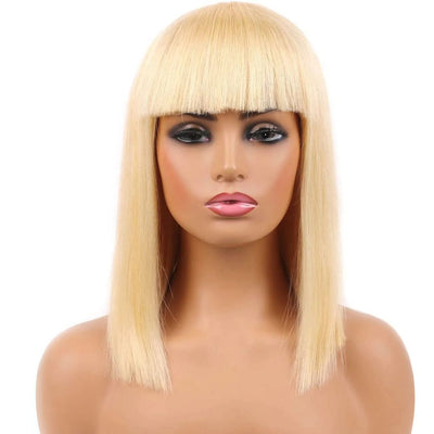 Bogo Sale: $99= 10" Bob Straight Wig With Bangs Natural Color + 10" Bob Straight Wig With Bangs Ombre Color