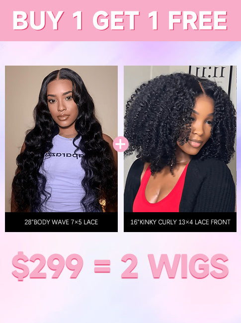 $299 = 2 Wigs | 28” Body Wave + 16” Kinky Curly Wig 250% Density