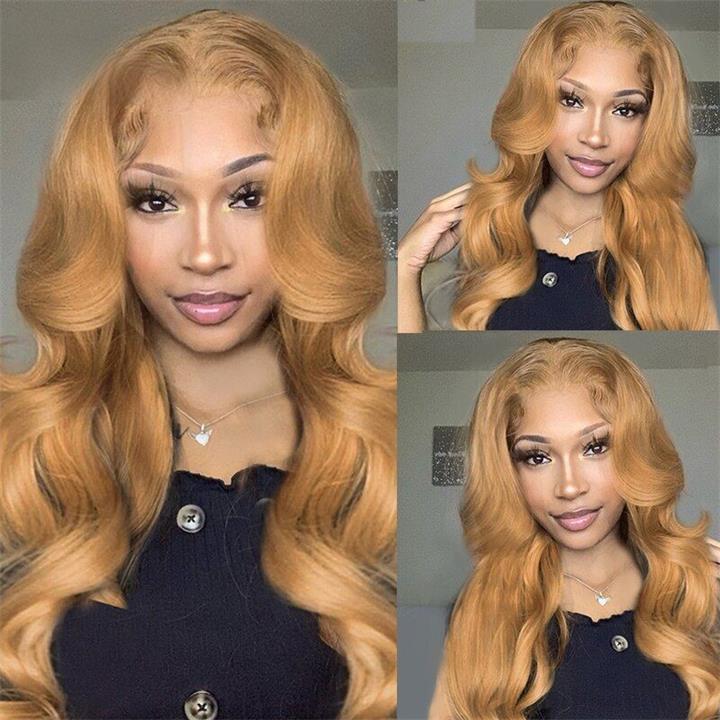 Glueless Honey Blonde Body Wave Lace Front Wig 13X4 HD Lace Front Wigs Human Hair 180 Density