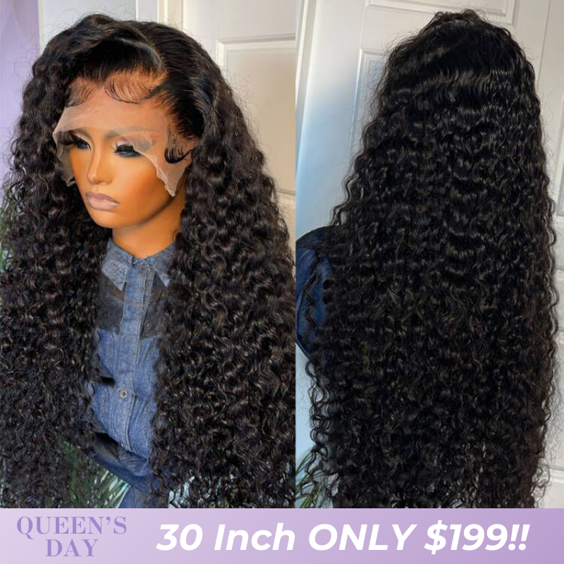 $199=30inch Black Curly Hair 4x6 Pre Cut Lace Front Wig 100% Virgin Human Hair Wigs Pre Plucked Hairline No Code Needed