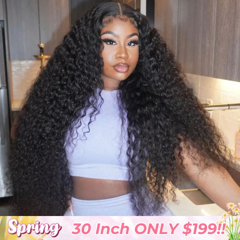 $199=30inch Deep Curly Glueless 13x4 HD Transparent Lace Front Wig Pre Plucked Brazilian Virgin Lace Front Wig with Baby Hair No Code Needed