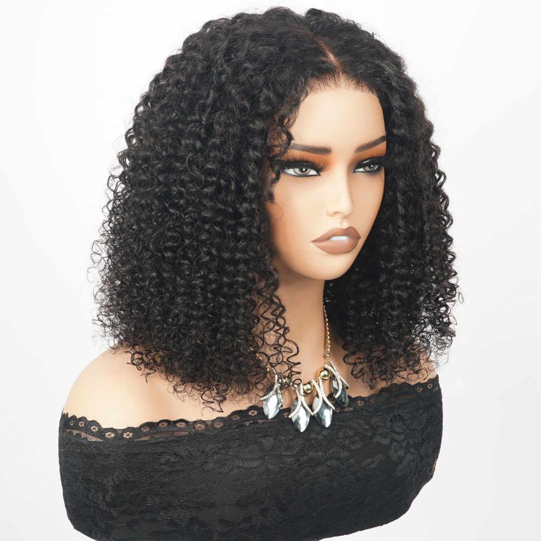 Luxury Designer Series 250% Density Full Kinky Curly Short Bob Wig 4x4 Lace Closure Curly Wig 16 inch