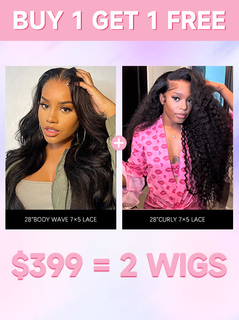 $399 = 2 Wigs | 28” Body Wave + 28” Curly Wig 180% Density