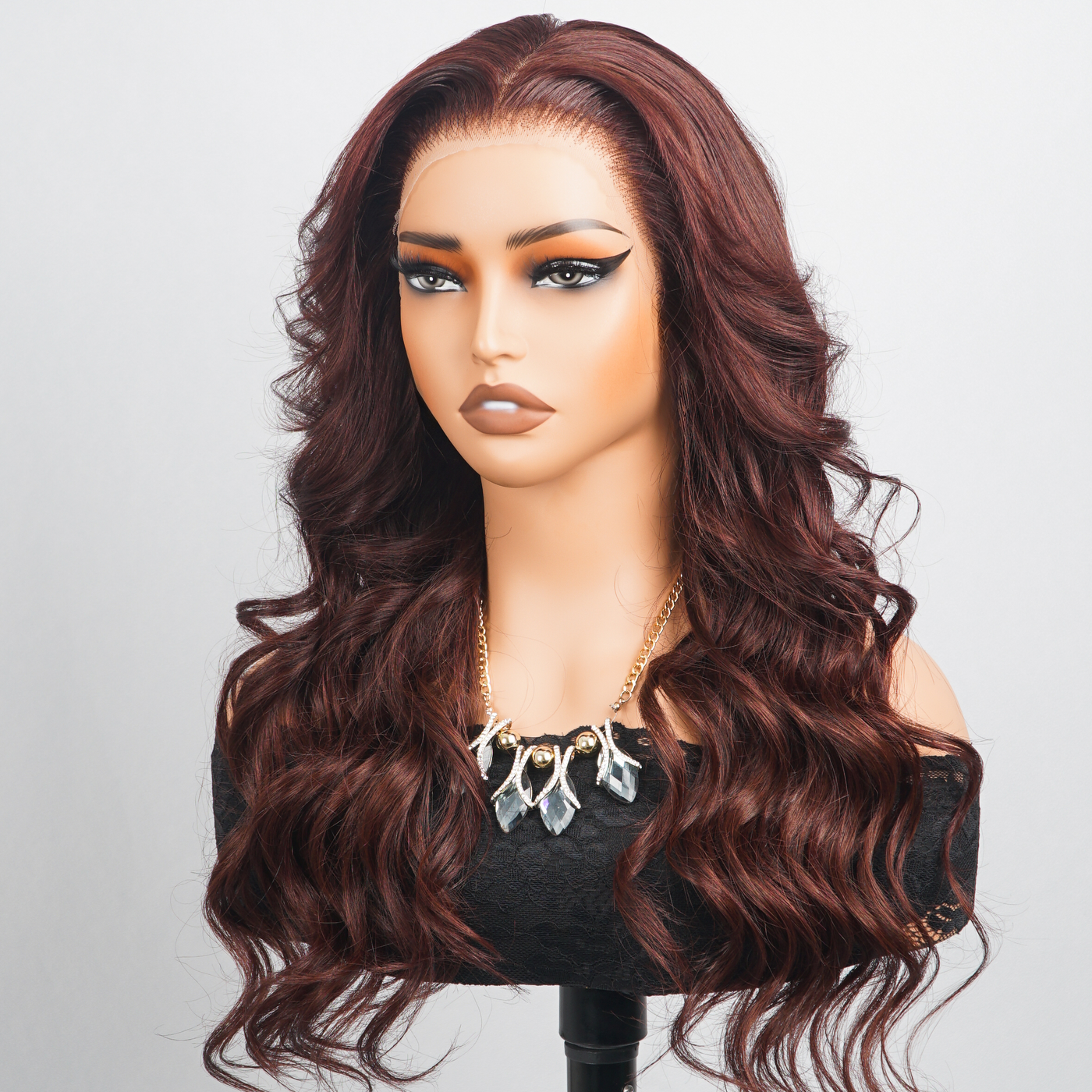Luxury Designer Series Reddish Brown Loose Wave 13x4 Lace Front Wig 250% Density Human Hair Colored Wig Fashionable Wavy Hairstyle for All Occasions-GEETA HAIR