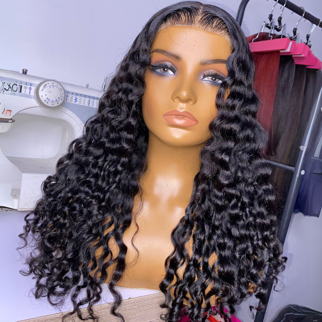 300% Density Deep Curly Glueless Wig Pre Cut 13x4 HD Lace Front Wig Pre Plucked Pre Bleached Lazy Girl Wigs