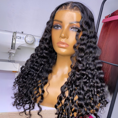 300% Density Deep Curly Glueless Wig Pre Cut 13x4 HD Lace Front Wig Pre Plucked Pre Bleached Lazy Girl Wigs