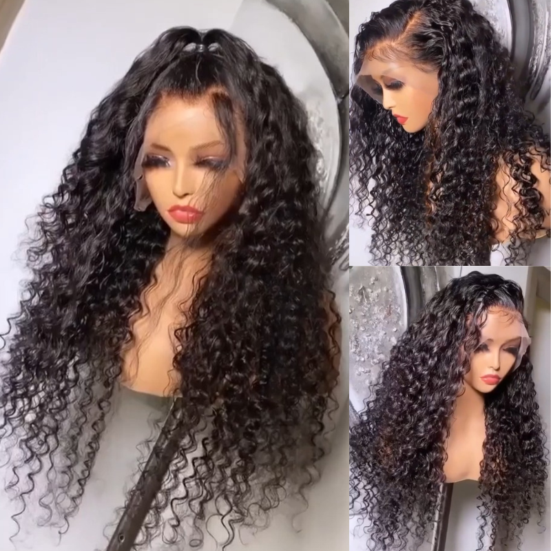 300% Density Glueless Wigs Human Hair 13x4 Water Curly Lace Frontal Wigs Pre Plucked Transparent Lace Wigs