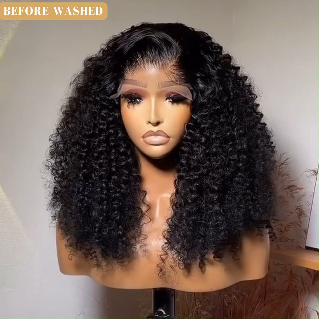 300% Density Raw Human Hair Wigs for Women 13x4 Curly Lace Frontal Wigs Pre Bleached knots Glueless Wigs