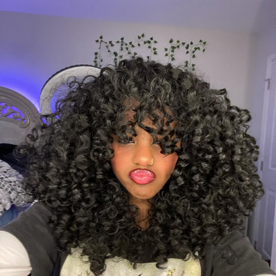 300% Density Runm Curly Afro Wig With Bangs For Black Women 13x4 Lace Fornt Human Hair Wigs Pre Plucked