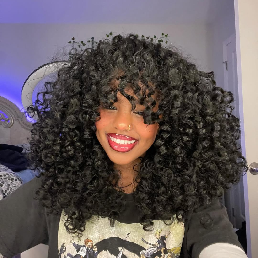 300% Density Runm Curly Afro Wig With Bangs For Black Women 13x4 Lace Fornt Human Hair Wigs Pre Plucked