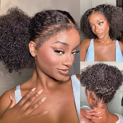 4C Kinky Edges 360 Full Lace Frontal Kinky Curly Human Hair Wigs Pre Plucked Wigs With Kinky Edges - GeetaHair