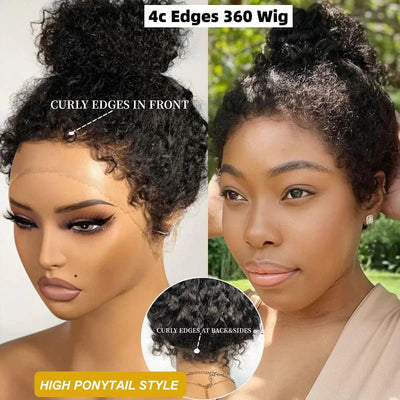 4C Kinky Edges 360 Full Lace Frontal Kinky Curly Human Hair Wigs Pre Plucked Wigs With Kinky Edges - GeetaHair