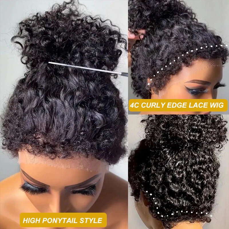 4C Kinky Edges 360 Full Lace Frontal Kinky Curly Human Hair Wigs Pre Plucked Wigs With Kinky Edges - GeetaHair