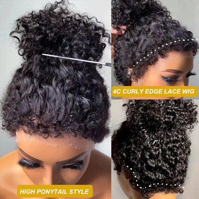 4C Kinky Edges 360 Full Lace Frontal Kinky Curly Human Hair Wigs Pre Plucked Wigs With Kinky Edges - GeetaHair