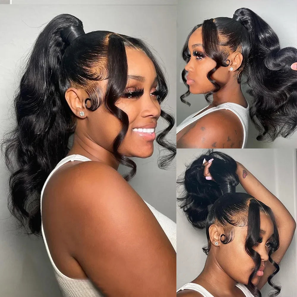 Human Hair 360 Lace Front Wigs Body Wave 360 Lace Wig Transparent Lace Frontal Wigs Black Color - GeetaHair