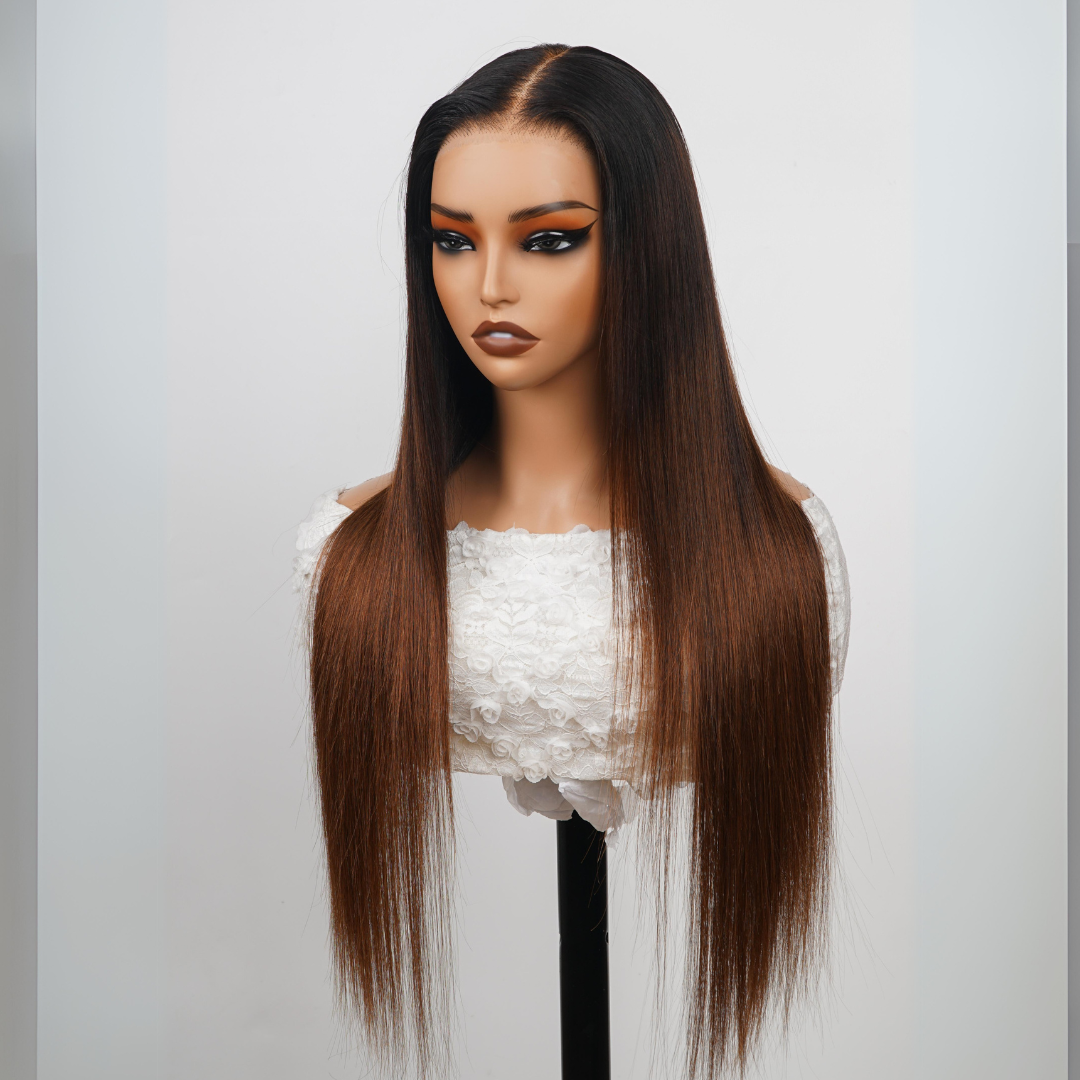 Brown Straight Glueless Wigs T1B/2/4 Ombre 13X4 Lace Front Wig Human Hair Pre Plucked