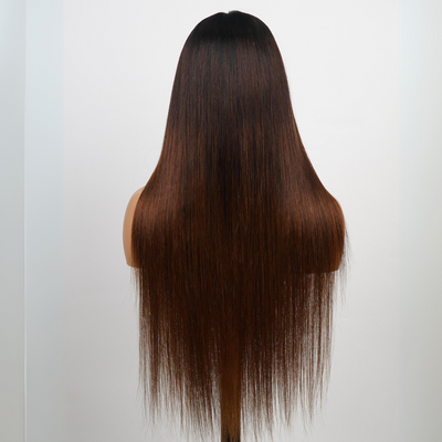 Brown Straight Glueless Wigs T1B/2/4 Ombre 13X4 Lace Front Wig Human Hair Pre Plucked