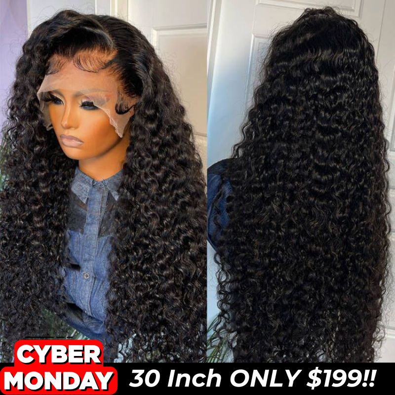 $199=30inch Black Curly Hair 13x4 HD Lace Front Wig 100% Virgin Human Hair Wigs Pre Plucked Hairline No Code Needed