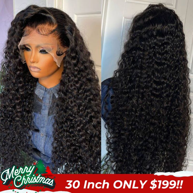 $199=30inch Black Curly Hair 4x6 Pre Cut Lace Front Wig 100% Virgin Human Hair Wigs Pre Plucked Hairline No Code Needed