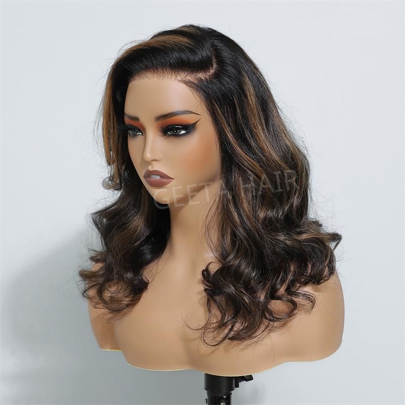 Highlight Brown Glueless Body Wave 13x4 HD Lace Front Wig Pre Plucked 180% Density-Geeta Hair