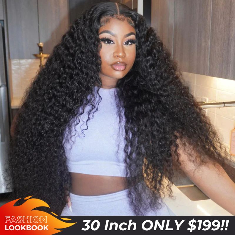 $199=30inch Deep Curly Glueless 13x4 HD Transparent Lace Front Wig Pre Plucked Brazilian Virgin Lace Front Wig with Baby Hair No Code Needed