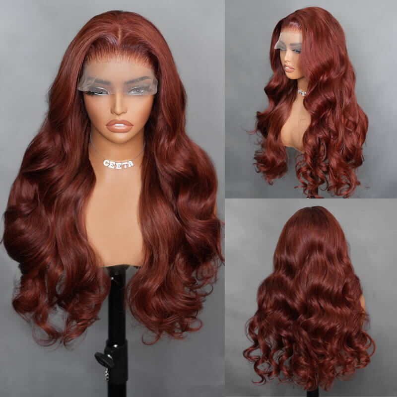 Geeta Reddish Brown Color 3D Body Wave 13x4 Lace Front Wig Put on and Go Invisi Drawstring Wig