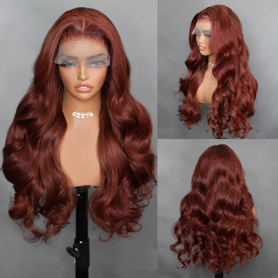 Geeta Reddish Brown Color 3D Body Wave 13x4 Lace Front Wig Put on and Go Invisi Drawstring Wig