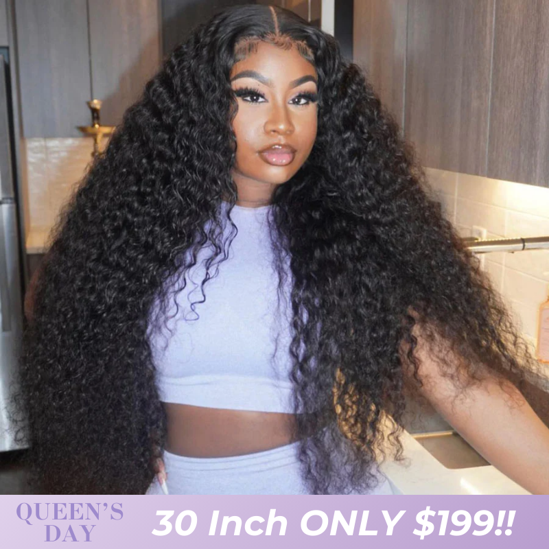 $199=30inch Deep Curly Glueless 13x4 HD Transparent Lace Front Wig Pre Plucked Brazilian Virgin Lace Front Wig with Baby Hair No Code Needed