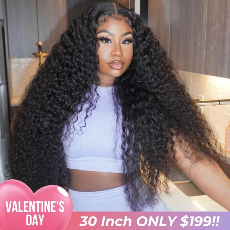 $199=30inch Deep Curly Glueless 13x4 HD Transparent Lace Front Wig Pre Plucked Brazilian Virgin Lace Front Wig with Baby Hair No Code Needed