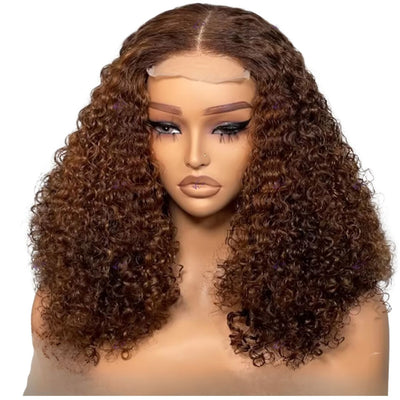 Chocolate Brown Glueless Wig Pre Cut 4x6 Full Curly Colored Lace Human Hair Wigs Pre Pulcked 180% Density