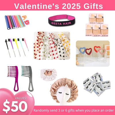 Queen's Day Gifts Package, Includes Random 3-6 Gifts:Love Hair Bands, Love Handbag, Shower Cap,  Hot Comb, Wig Cap, 3D Mink Eyelashes, Elastic Headband, Clips, Edge Brush etc