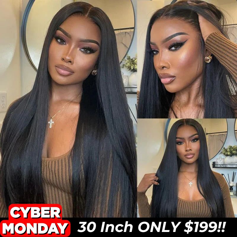 $199=30inch Pre Bleached 13x6 Straight Lace Front Wigs Human Hair 180% Density HD Transparent Glueless Wigs No Code Needed