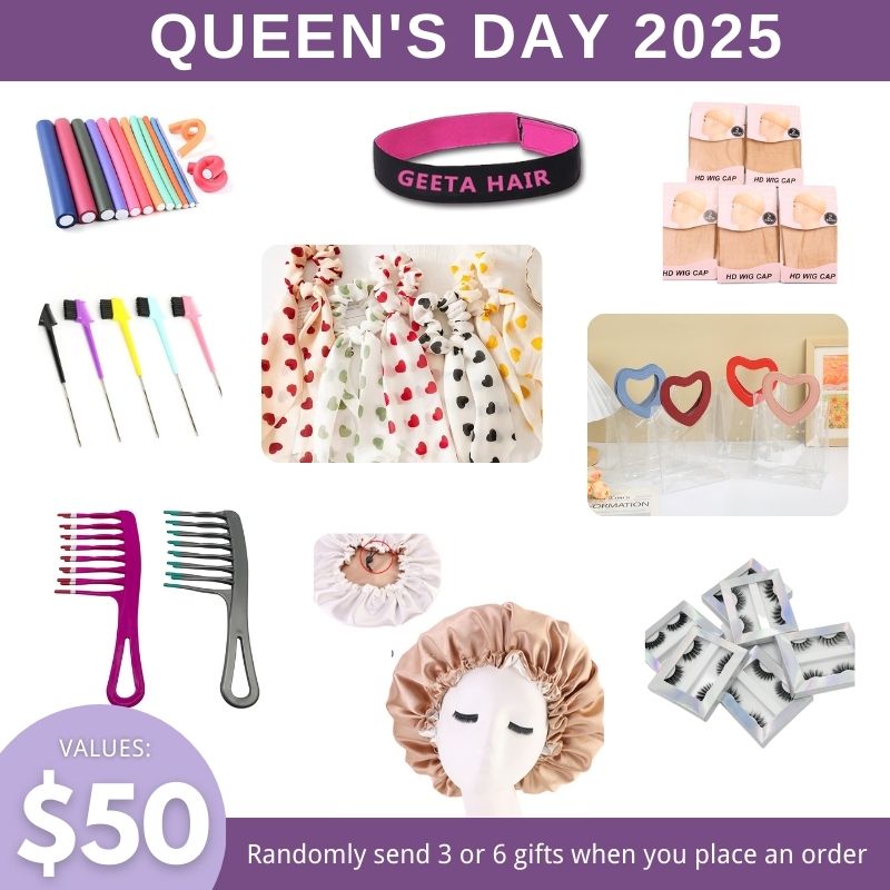 Tax Return Sale Gifts Package, Includes Random 3-6 Gifts:Love Hair Bands, Love Handbag, Shower Cap,  Hot Comb, Wig Cap, 3D Mink Eyelashes, Elastic Headband, Clips, Edge Brush etc