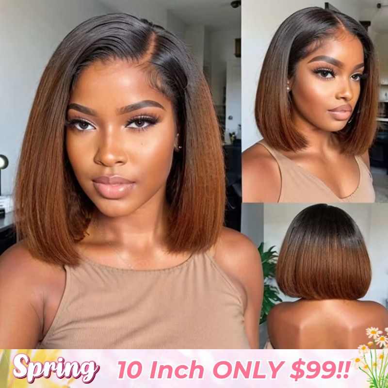 Ombre 1B/30 Glueless Wig Brown Short Bob Straight 13x4 HD Lace Front Wig Colored Glueless Human Hair Wigs No Code Needed